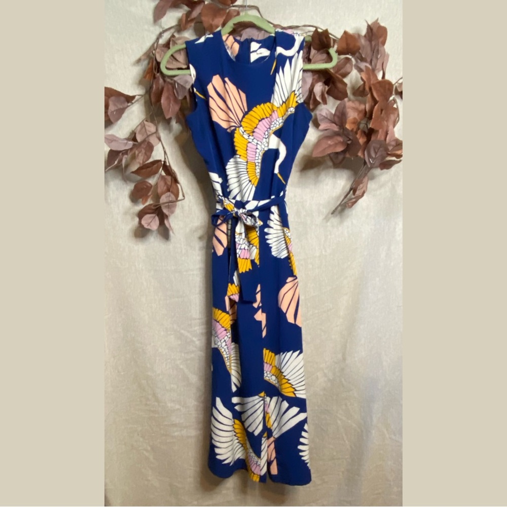 SHEIN bird printed jumpsuit, wide legged, sleeveless.